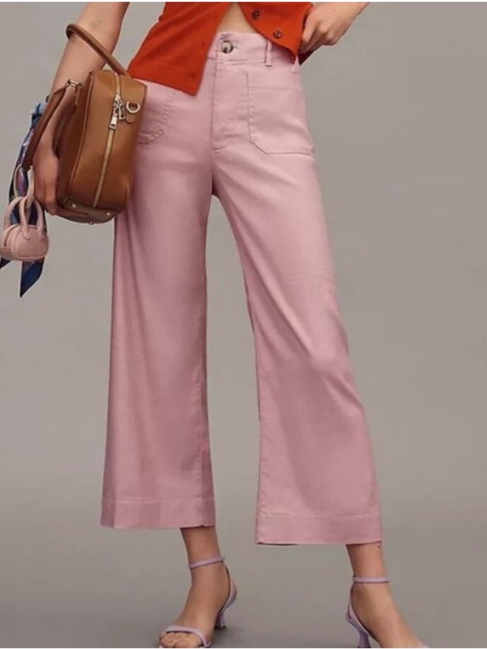 Anthropologie Maeve The Colette Linen Crop Wide Leg Pants Pink 27T Tall